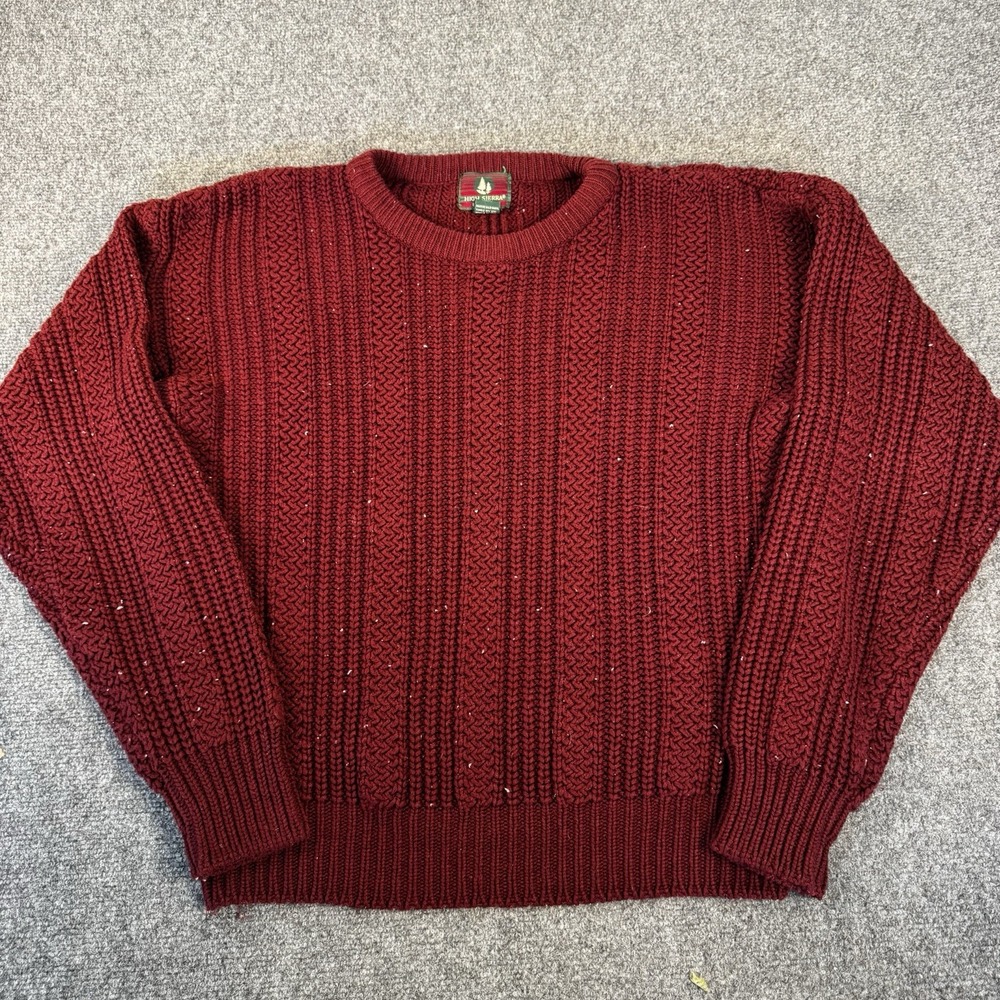 Vtg High Sierra by Mervyns Men's M Sweater Burgundy Chunky Marled Grandpa Core